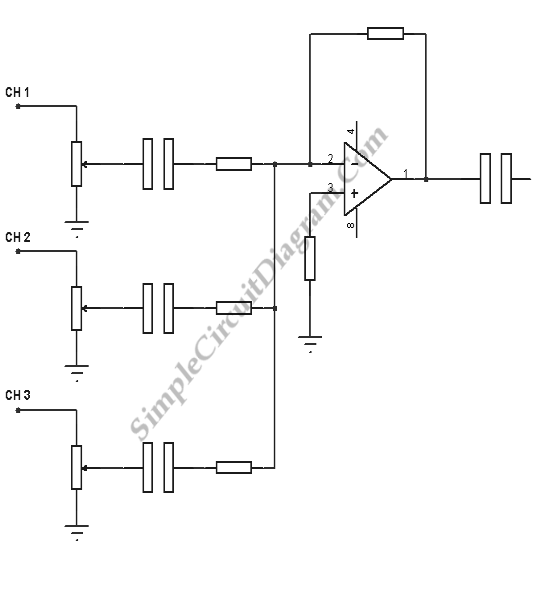 Basic Audio Mixer Using Op-Amp | Simple Circuit Diagram