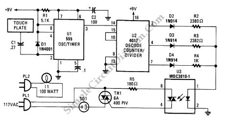 Touch-Controlled Lamp Dimmer | Simple Circuit Diagram