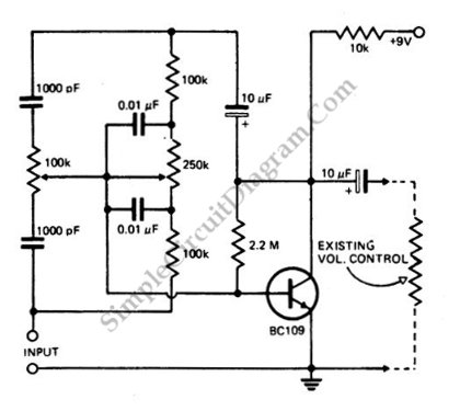 Two-Band Bxandall Active Tone Control | Simple Circuit Diagram