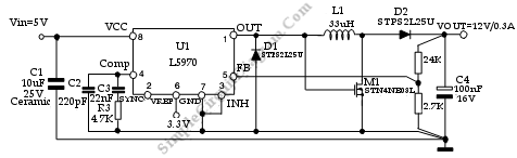 Buck-Boost (Switch Mode) Regulator Provides 12V from 5-35V Supply