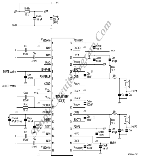 TDA8932B 33(B) Class D Audio Amplifier in Single Supply Single  Ended Configuration