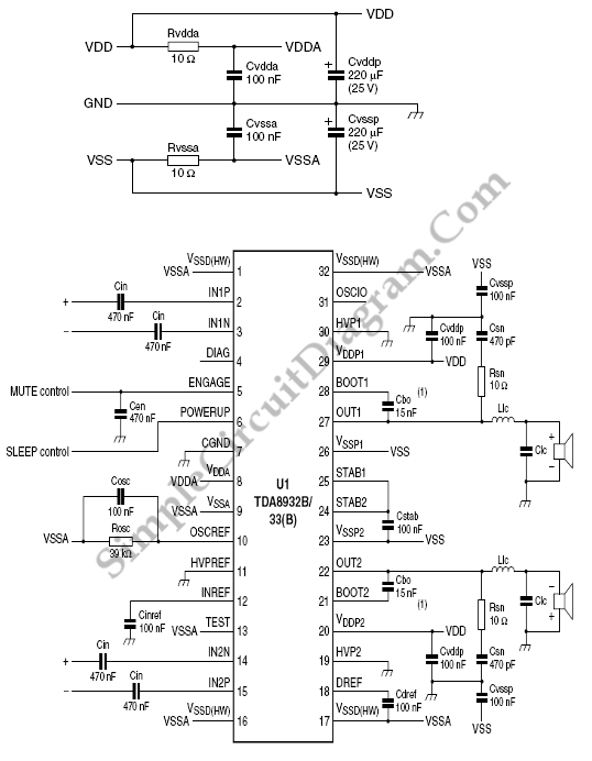 TDA8932B 33(B) Class D Audio Amplifier in Symmetric Supply Single Ended Configuration