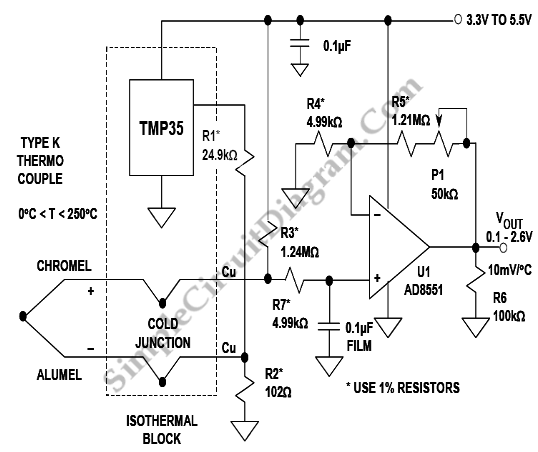 Type K Thermocouple Amplifier And Cold Junction