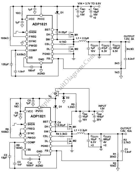 Analog’s ADP1821 Step Down DCtoDC Converter Simple Circuit Diagram
