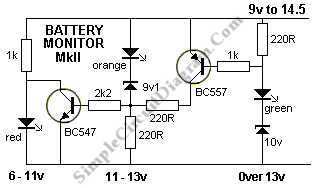 Two Transistors Lead Acid Battery Monitor