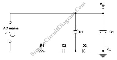 Capacitive AC-DC Adapter - Simple Circuit Diagram