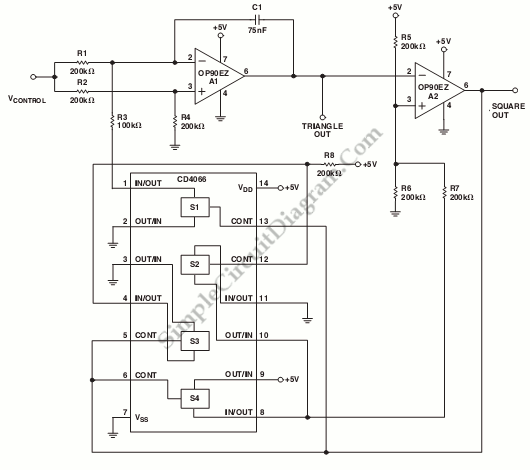 Micropower VCO (Voltage-Controlled Oscillator) – Simple Circuit Diagram