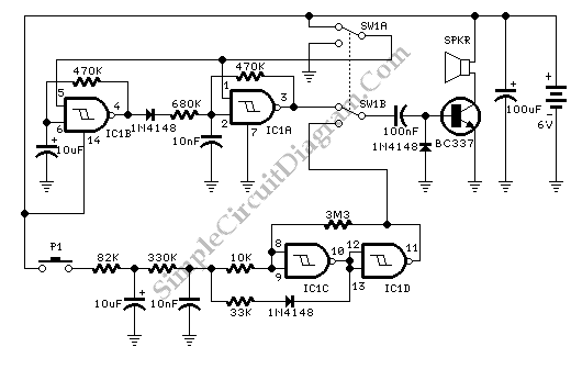 Single Chip Two-Tones Siren - Simple Circuit Diagram