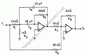 Two Op-Amps 60 Hz Notch Filter – Simple Circuit Diagram