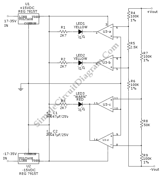 Balance Indicator for Symmetric Power Supply | Simple Circuit Diagram