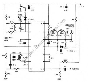 Small TV Modulator Using A Motorola MC1374 – Simple Circuit Diagram